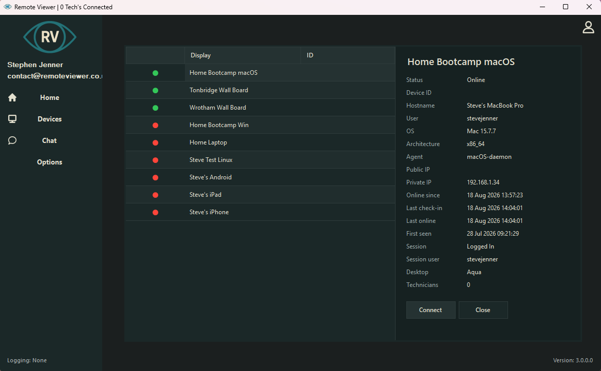 RemoteViewer Windows technician dashboard